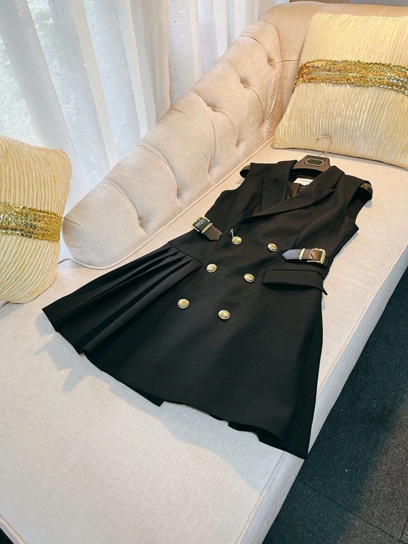 레트로 홍콩 스타일 슬림 베스트 여성용 고급스러운 블랙 슈트 출퇴근용 A라인 스커트 봄 여름...