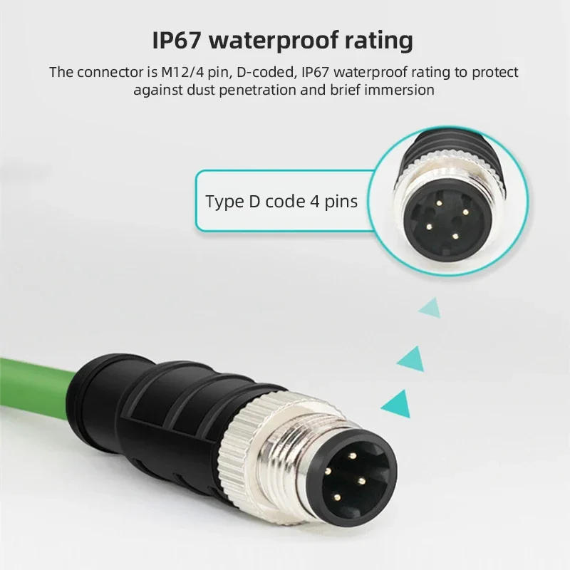 IP67 M12 8Pin A/X Code Male to Male Connector Cable 4Pin D-type Coding Line Highly Flexible Industrial Profinet Ethernet Cord