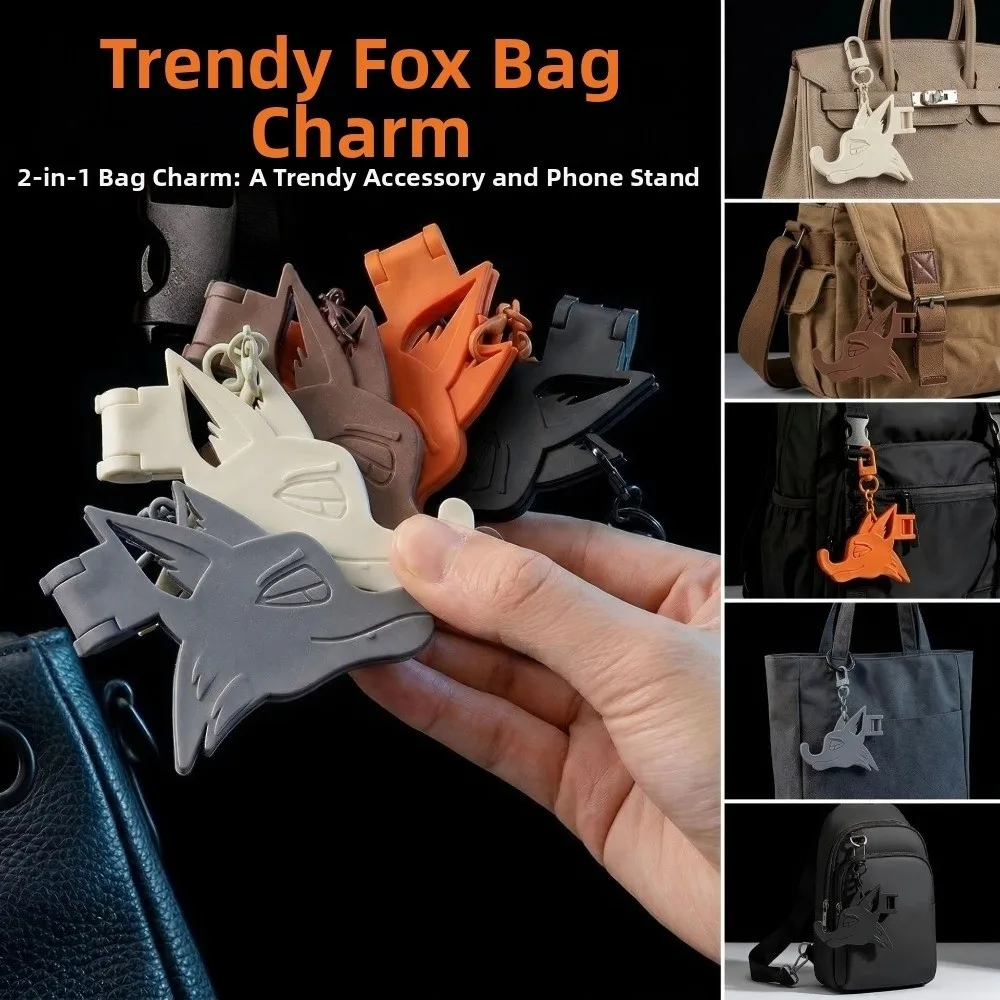

Creativity Fox Shape Phone Stand Keychain Mini Foldable Bracket Bag Pendant Hangable Cartoon Mobile Phone Holder Multifunctional