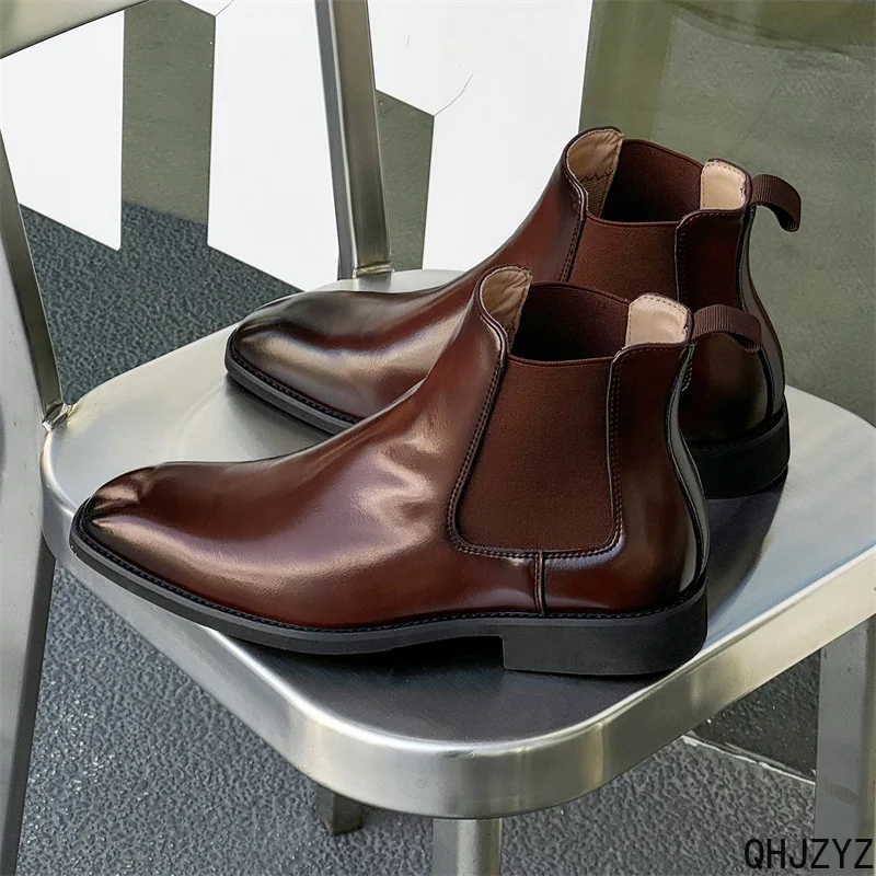 High Top Boots For Business British Casual Men's Square Toe Boots Welted Side-Zip Combat Boots Vintage Washed Top Grain Leather