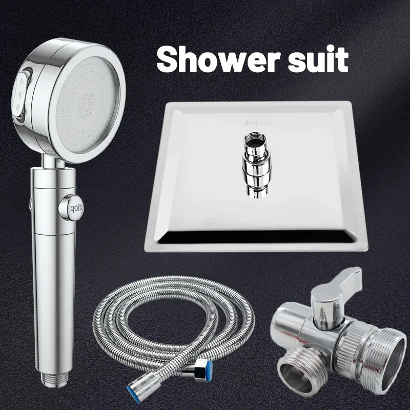 Adjustable high pressure ABS Electroplated shower head Shower Large panel Silicone water outlet square Top spray hose bath sets