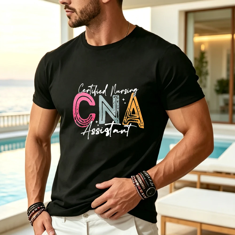 Men's & Women's CNA Nurse Uniform - Compatible for CNA Role - 100% Cotton Short-Sleeve T-Shirt with CNA Logo/Text Print - All-Season Comfort for Healthcare Professionals - Machine Washable Nurse Shirt 220G