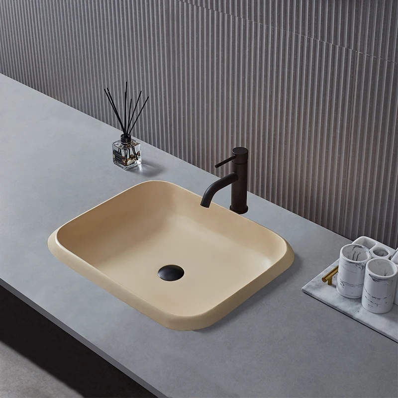 

Nordic Style Morandi Beige Semi Embedded Washbasin, Artistic Washbasin, Basin in The Middle, Modern and Minimalist