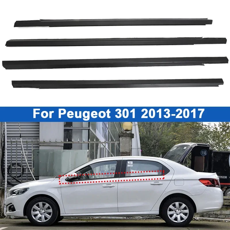 Car Side Window Weatherstrips Black Silver Chrome Pressure Sealant Weahter Strips Trim For Peugeot 301 2013-2017