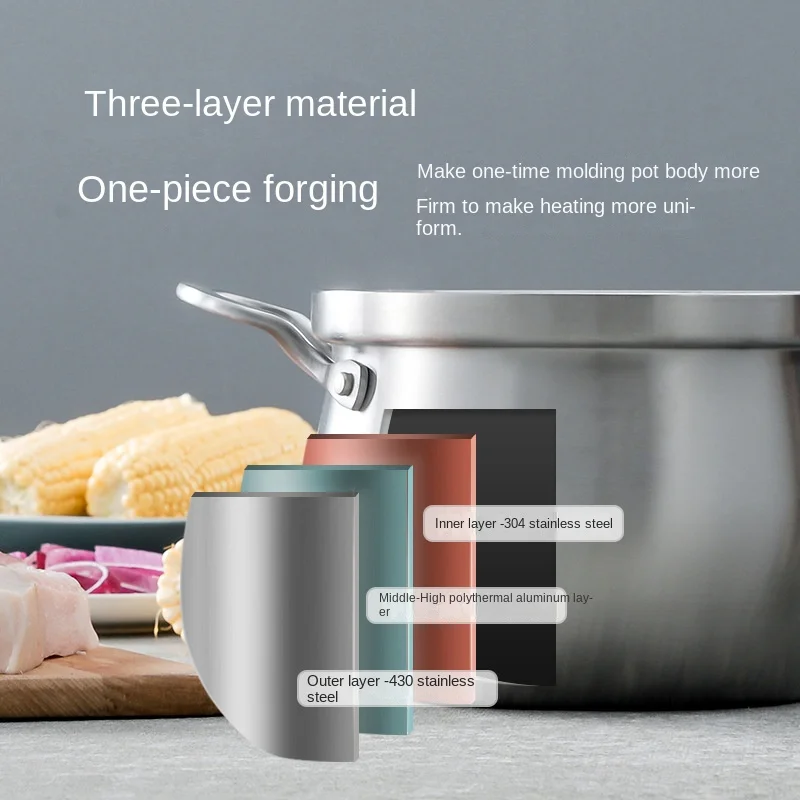 304 stainless steel soup pot, three-layer composite steel stock pot