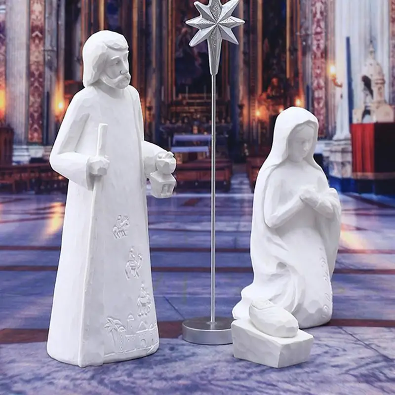 White Nativity Figurines Set Jesus Christmas Ornament Scenes Figures Nativity Scene Home Decor For Christmas Easter Supplies