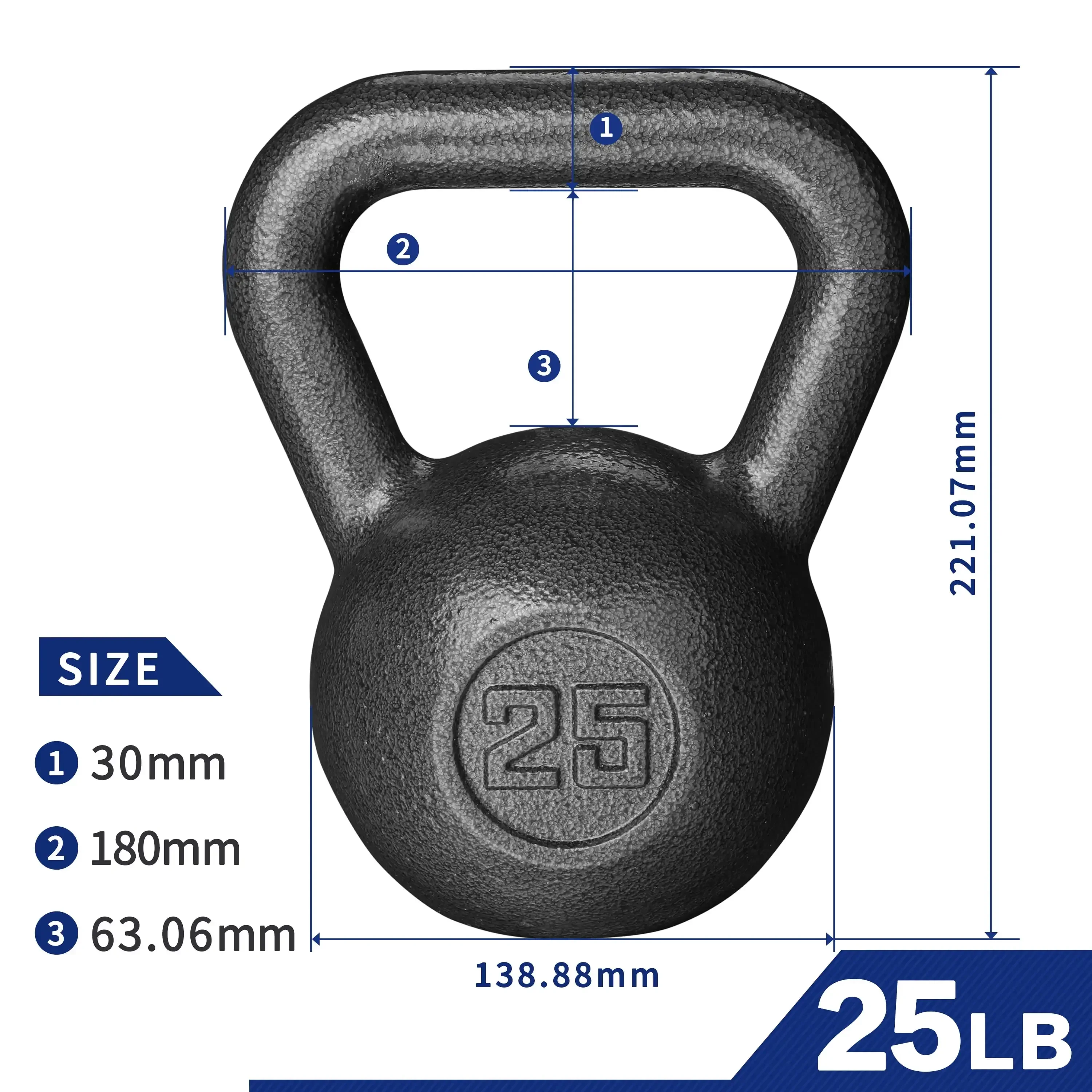 Black Cast Iron Kettlebell Single or Set,25lb Kettlebell, Casting Iron, Durable Black Hammertone Finish, Black