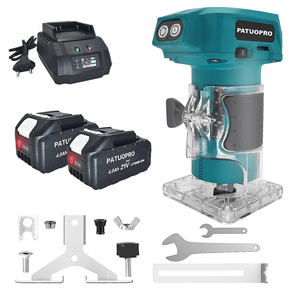 PATUOPRO 5-Speed Brushless Electric Trimmer Cordless Router Slotting Circling Carving Trimming Power Tool For Makita 18V Battery