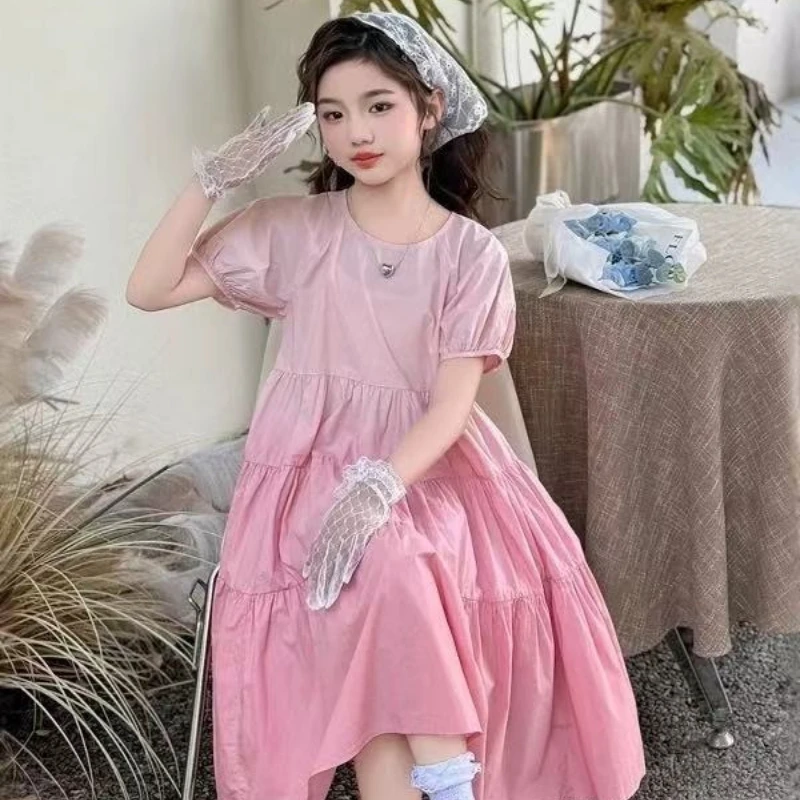 

Girl Dresses for Weddings Korean Fashion Lace Solid Color Princess Dress Slightly Elastic Children Slim Fit Popular Style Flower