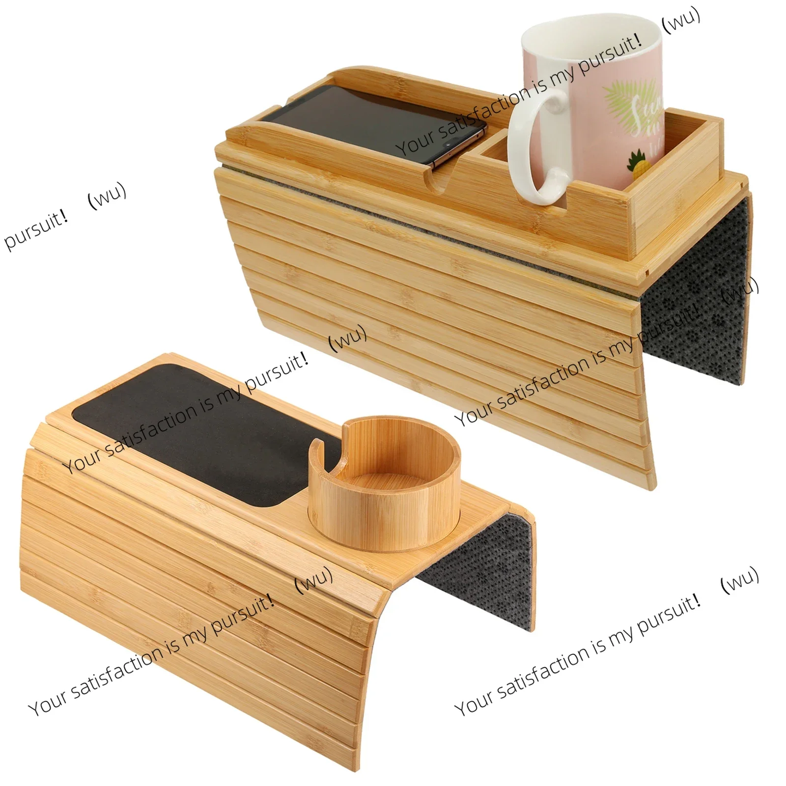 3 in 1 Couch Cup Holder Natural Bamboo Sofa Armrest Tray Foldable Beverage Cups Remote Control Phone Holder Multifunctional
