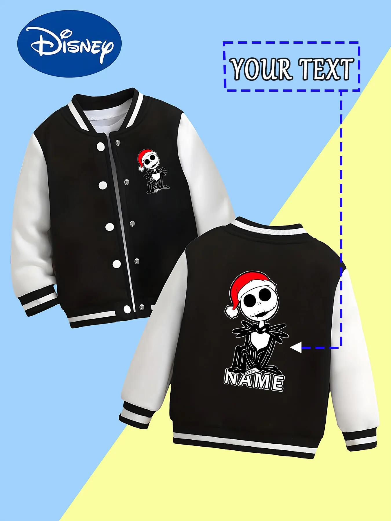 

MINISO Disney Nightmare Before Christmas themed children's baseball jacket - Christmas Jack Skeleton design, unique and suitable