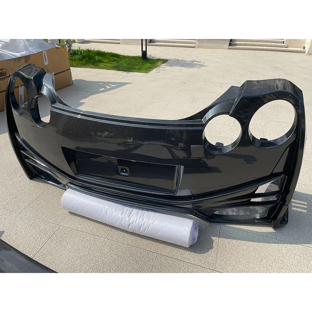 New CUBE Car Wet Carbon Fiber Gloss Finish Carbon Black Body Kits Nissan GTR Modified Front/Rear Bumper Lip Side Skirts Spoiler view 3