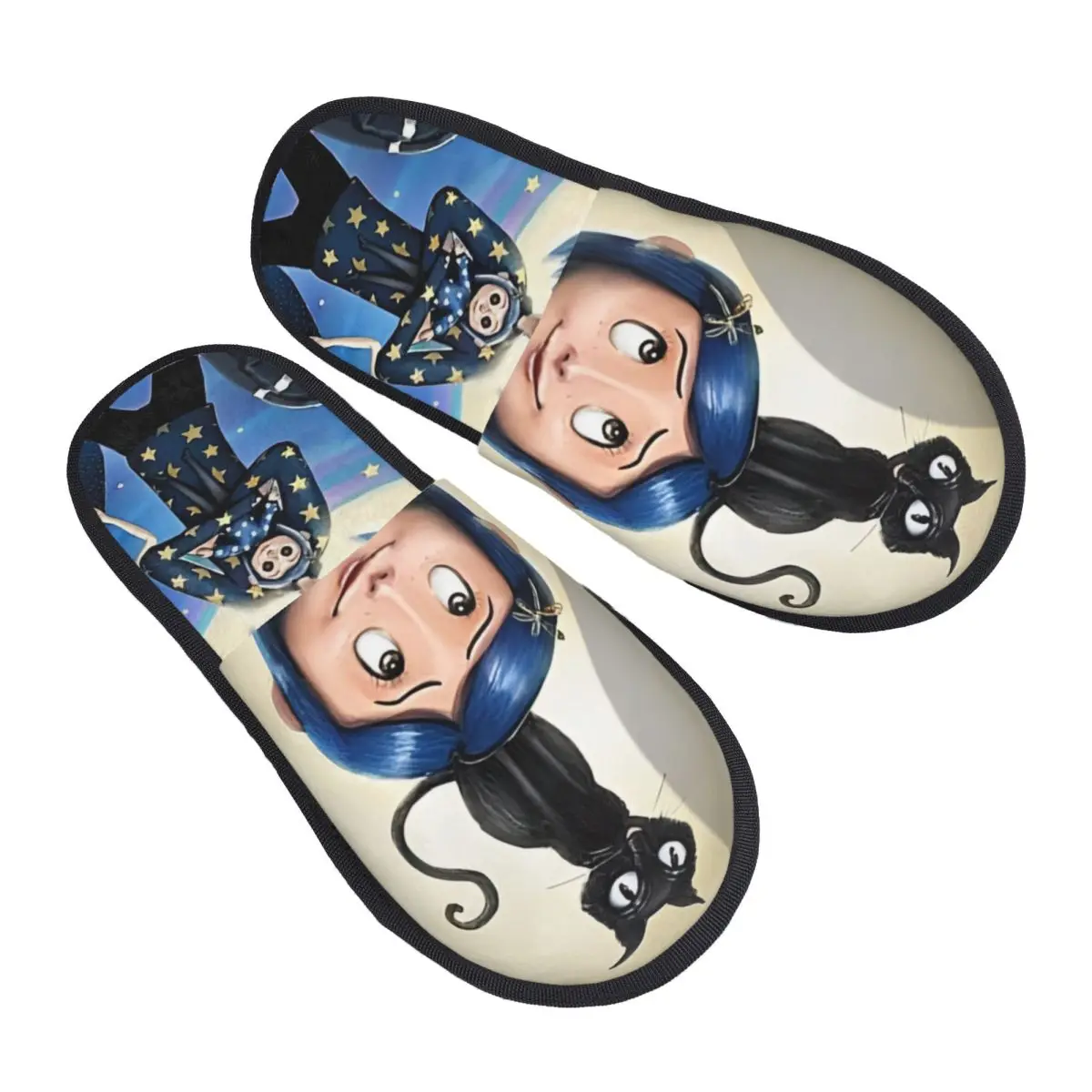 Coraline Doll Horror Cartoon Winter Cotton Home Slippers Living Room Cozy Household Fur Slides Slippers Non Slip