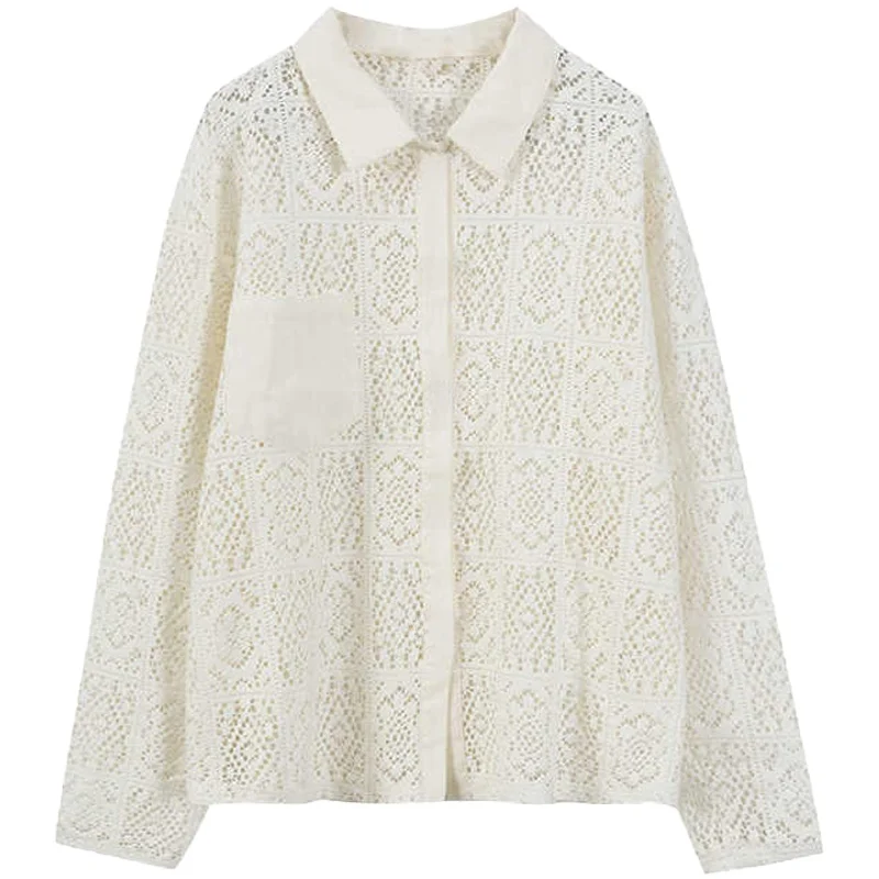 Retro oco para fora longo sve feminino irt proteção solar design sensação outerwear gola na moda cardigan aberto