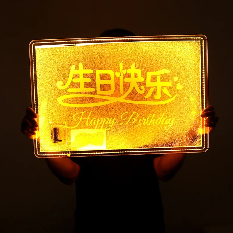 Bar luminous led golden yellow light quicksand hand placard billboard happy birthday party KTV atmosphere prop placard
