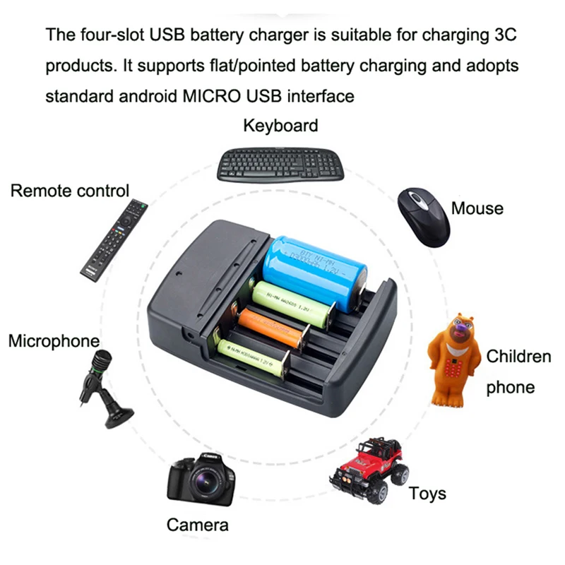 4 Khe Cắm Màn Hình Hiển Thị Đèn LED Thông Minh Thông Minh Pin Sạc Cho Pin AA AAA C D SC NiCd NiMh Pin Sạc EU phích Cắm US