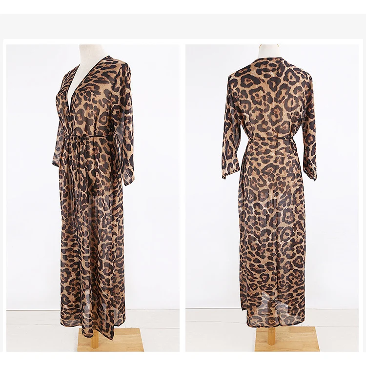 Neues, verführerisches Strandkleid mit Leopardenmuster, aus Chiffon, als Überwurf für Badekleidung, Strandmode, Sommerkleidung, langes Kleid für Damen, V3219. – Detail 16