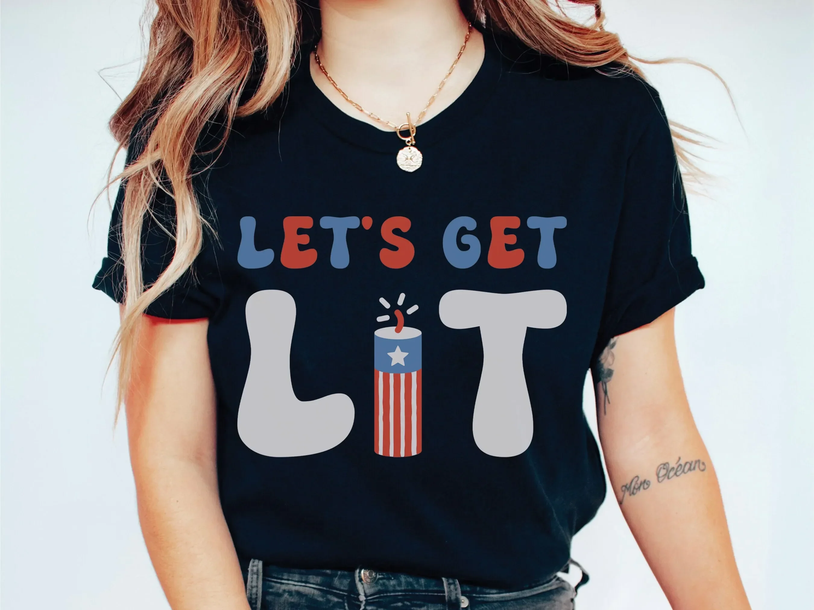 Let s Get Lit Funny 4th Of July T Shirt Women Party Retro Fourth Independence Day USA Patriotic