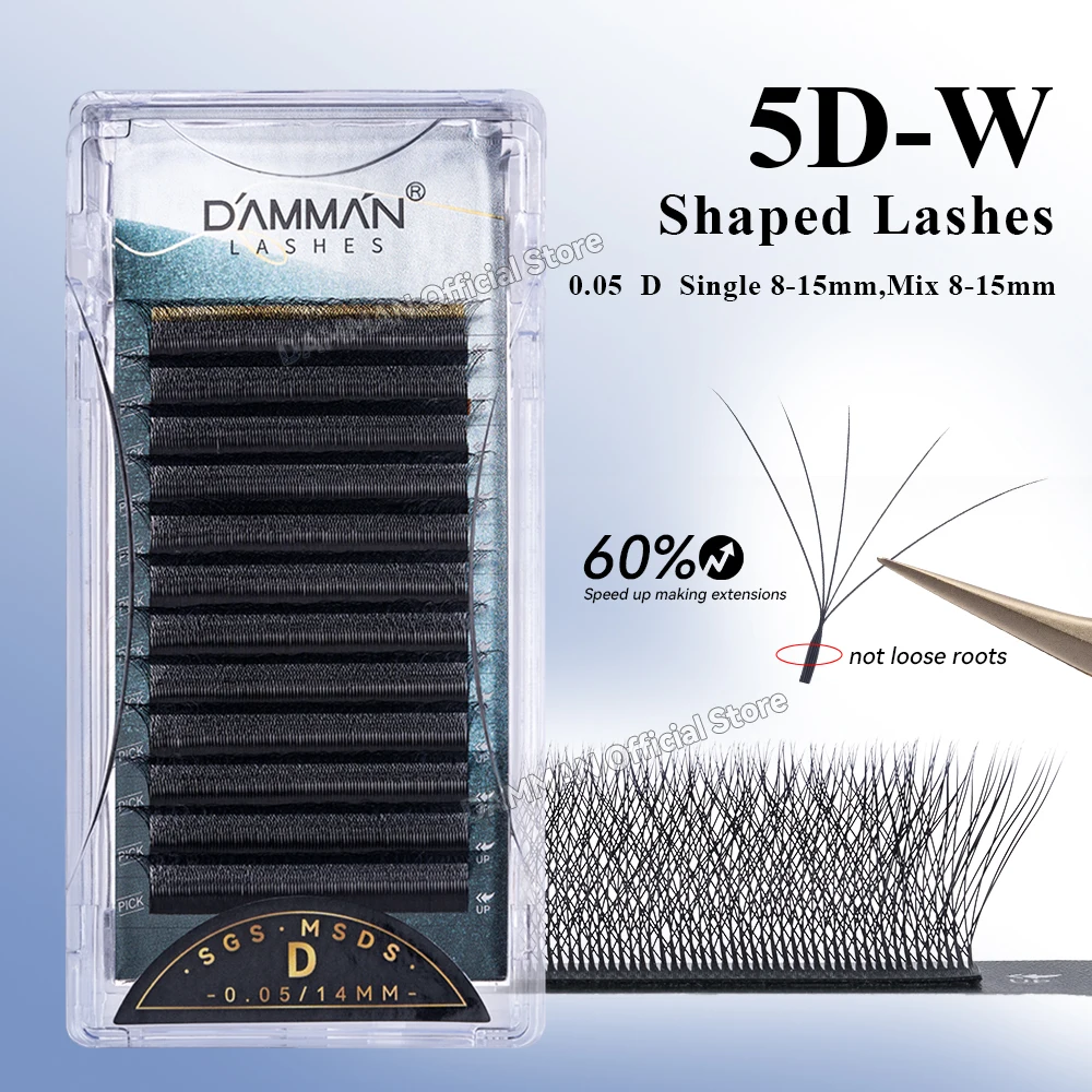 Damman 5D W Shape Eyelashes Extensions D Curl Hand-made Lash Extensions Soft 0.05 8-15mm 5D Lashes Eyelash Extension Supplies