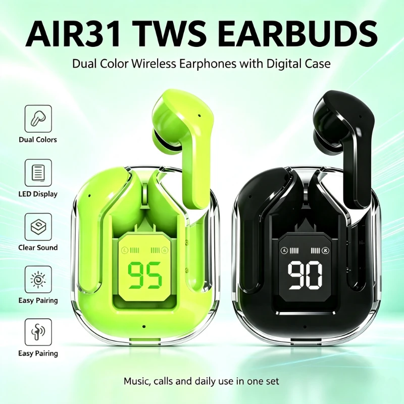 In Ear Air31 TWS Wireless Bluetooth Earbuds 9D Stereo HiFi HandsFree Headset with Mic Compatible with Xiaomi iPhone Smartphones