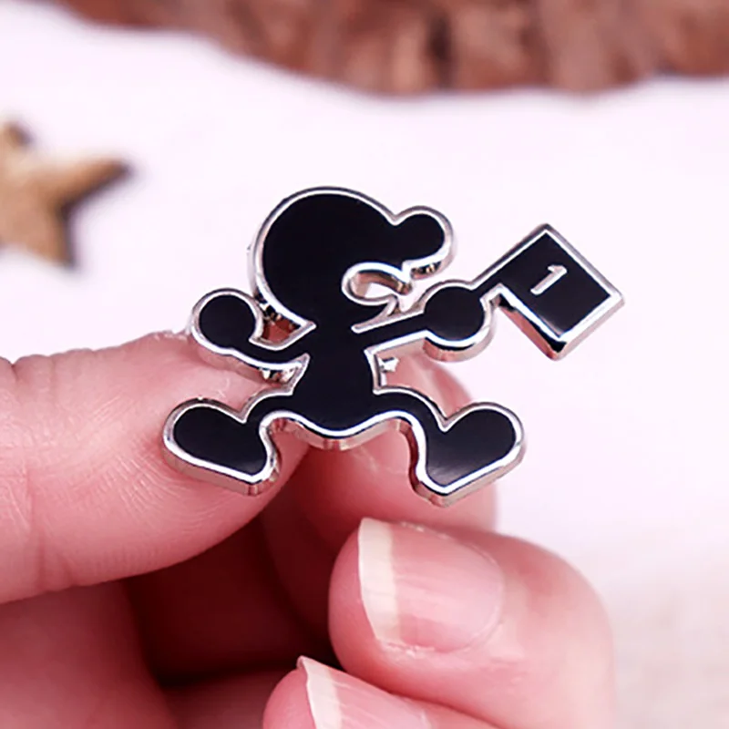 Cartoon Game Character Badge All Black Figurine Brooch Simplified Line Humanoid Metal Pin Collar Jewelry Ornament Pins Boy Gift