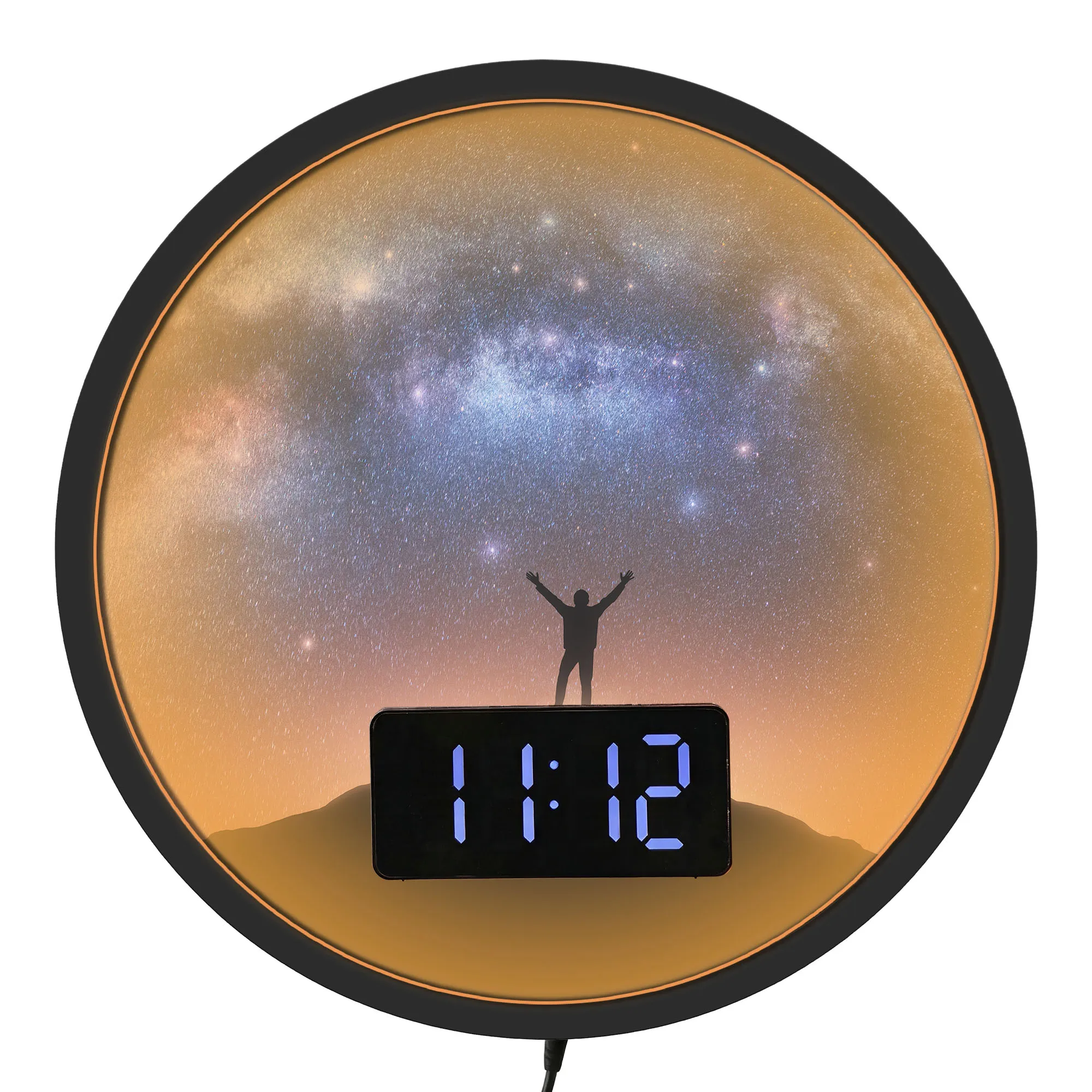 Milky Way Galaxy Stargazer LED Digital Wall Clock with Temp Calendar Date Alarm Night Sky Silhouette Luminous Night Light Clock