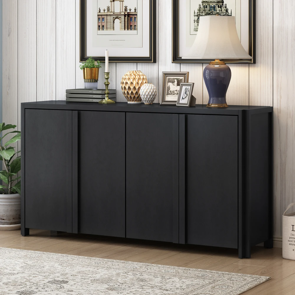 

60" Retro Buffet Cabinet With Adjustable Shelf 4 Doors Kitchen Sideboard Cabinet Pantry Cabinets For Dining Room Living Room
