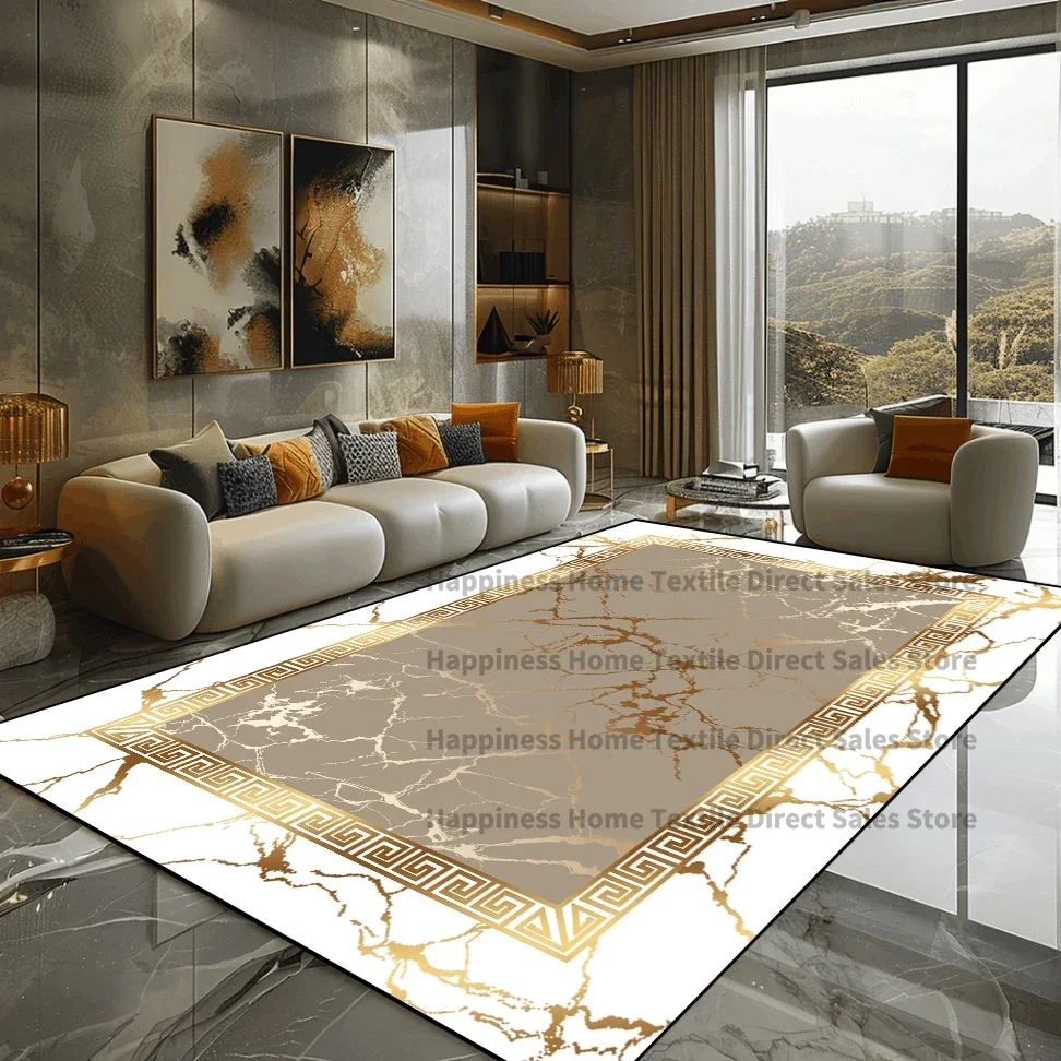 Golden Marble Carpet Luxury Bedroom Decoration Large Area Rugs Sofa Side Carpets for Living Room Soft Non-slip Lounge Floor Mat