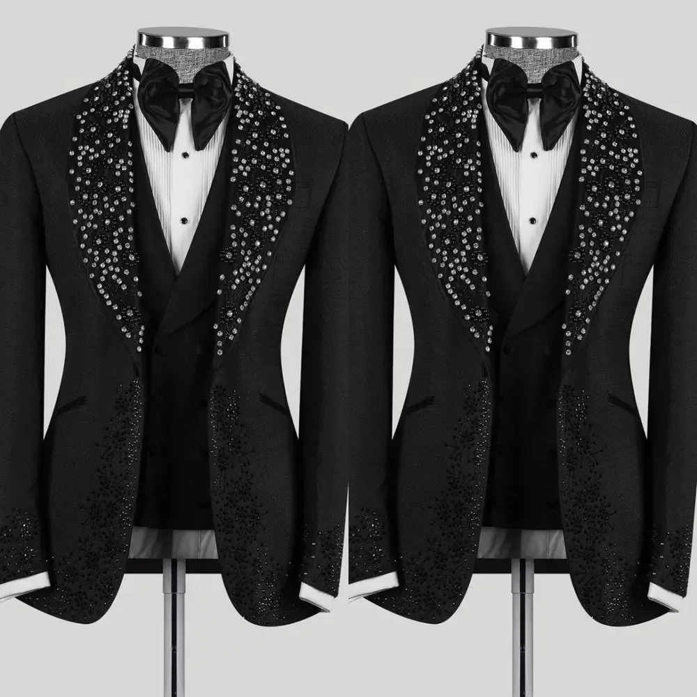 Luxury Mens Suits 2 Piece Regular Fit Tuxedo For Wedding Groom Business Prom Luxury Customized beads Slim Fit Suits