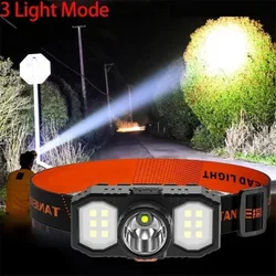 Portable USB Rechargeable IP65 Waterproof 3 Modes Powerful Headlamp LED Fishing Headlight Outdoor Camping Head-mounted Lamp