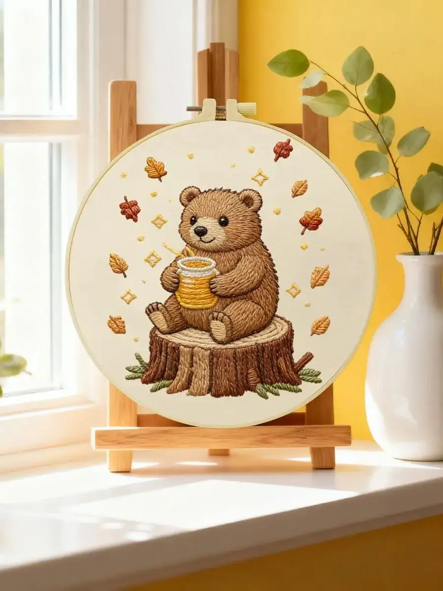 1 Stück 20X20CM/15X15CM 7,87/6,3 Zoll Tier - Bär Stickerei Starter-Kit DIY-Kit DIY-Stickerei-Set Handarbeiten Heimdekoration – Detail 6
