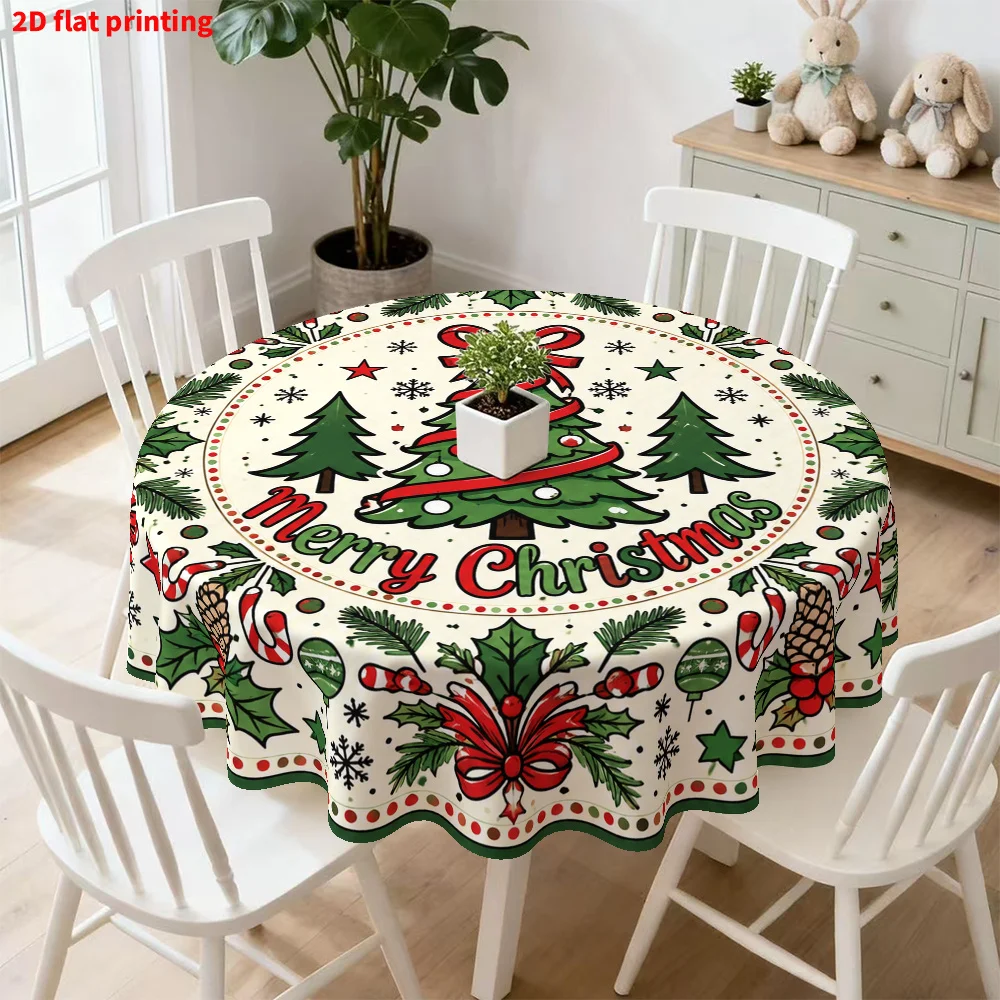1-Pack, 2D flat print round tablecloth, Christmas tree and daisy print tablecloth, home kitchen and dining decor
