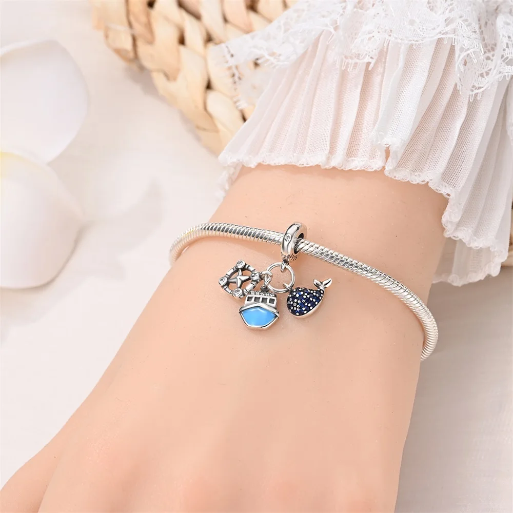 Colgante misterioso de Plata de Ley 925, dije con forma de concha de mar, Tortuga, Medusa y pez, compatible con pulsera de marca, regalo de joyería