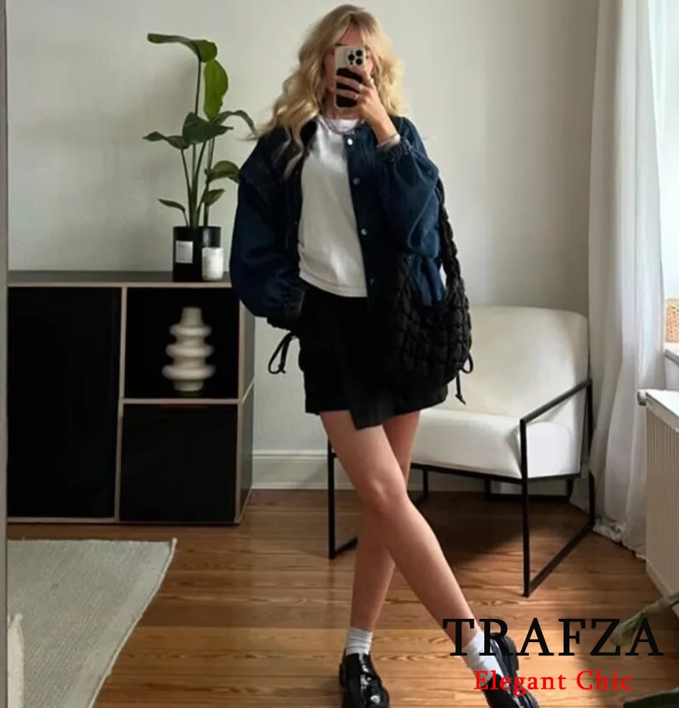 TRAFZA Women Fashion High Waist A-line Skirt Slim Skirt with Safety Pant New Spring Summer Elegant  Simple Versatile Slim Skirt