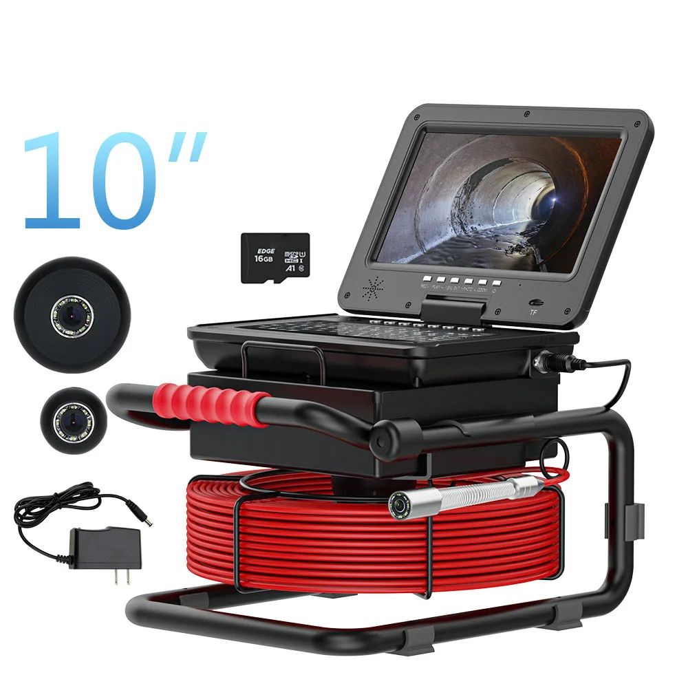 

Sewer Pipe Inspection Camera with 10" DVR Meter Counter Keyboard Sewer Drain Industrial Endoscope IP68 20M/30M/50M 17MM Camera