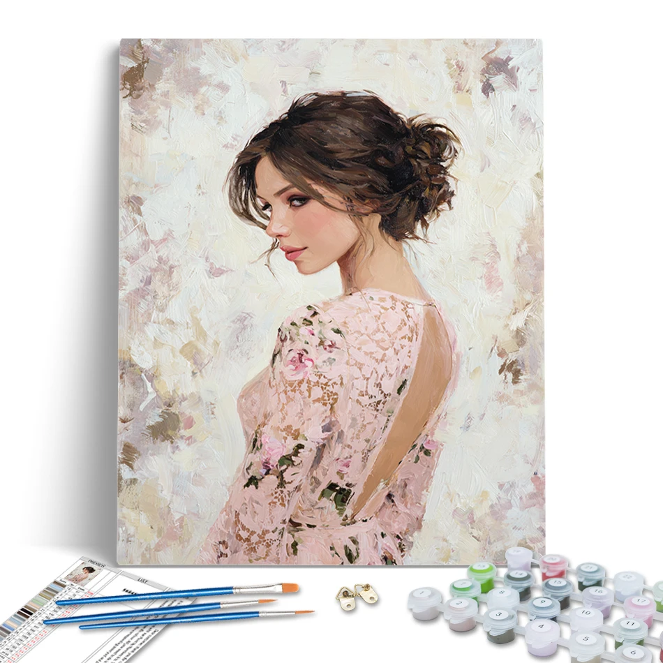 

RUOPOTY Diy Oil Painting By Numbers Paint Kit Pink flower woman's back Handmade Acrylic Paints Art On Canvas Wall Decororation