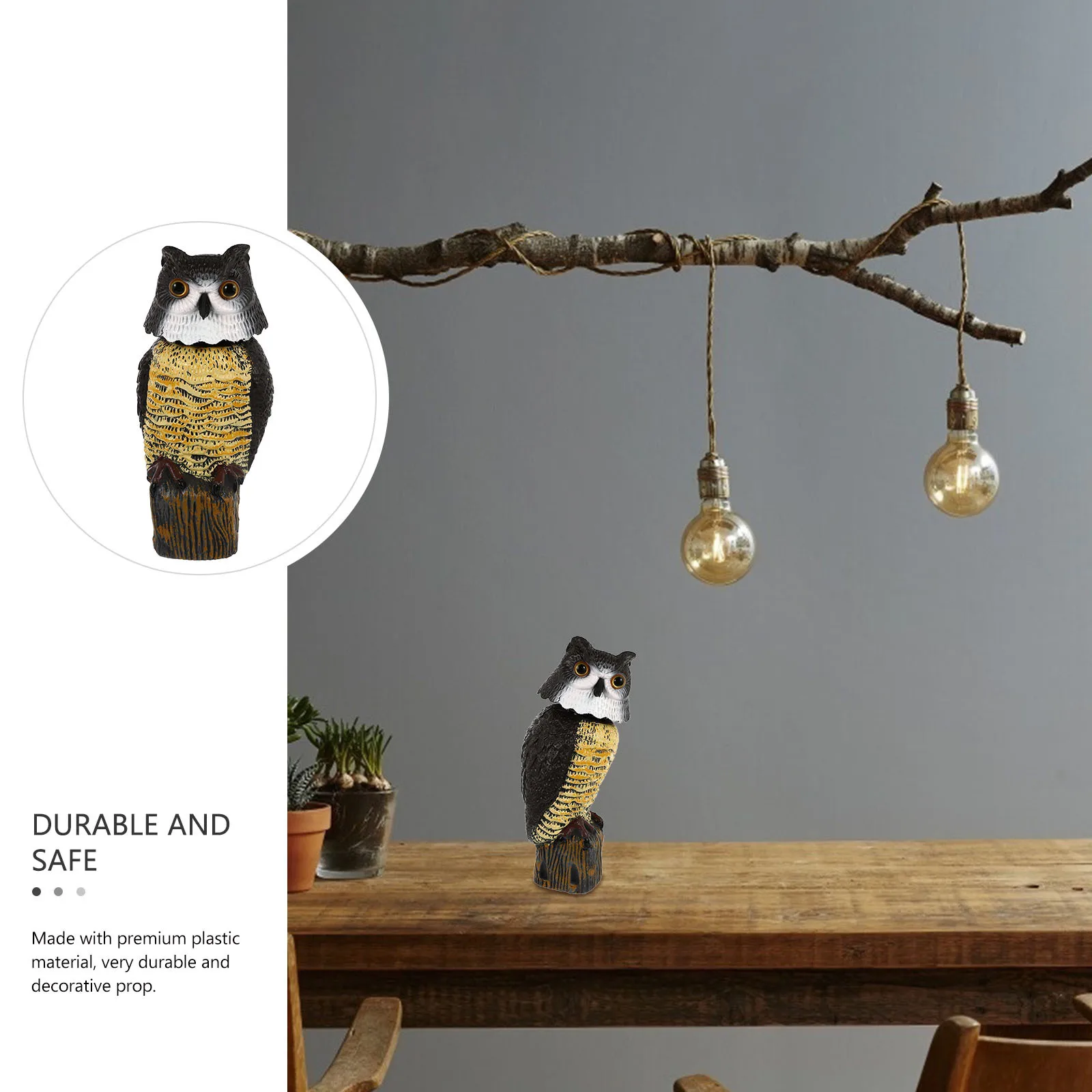 

1Pcs Realistic Rotating Head Owl Sculpture Plastic Garden Ornament Outdoor Bird Repeller Decorative Landscape Artware