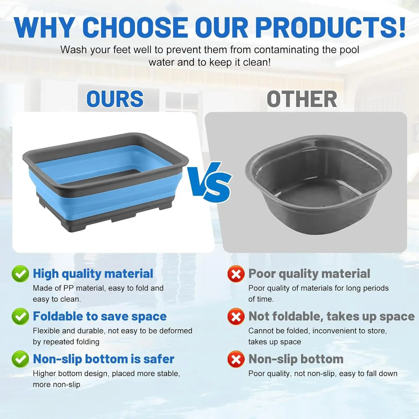

Portable Foot Basin Convenient Foot Soaking Bath for Pool Beach Foldable Foot Soaking Bath Foot Tub for Pool