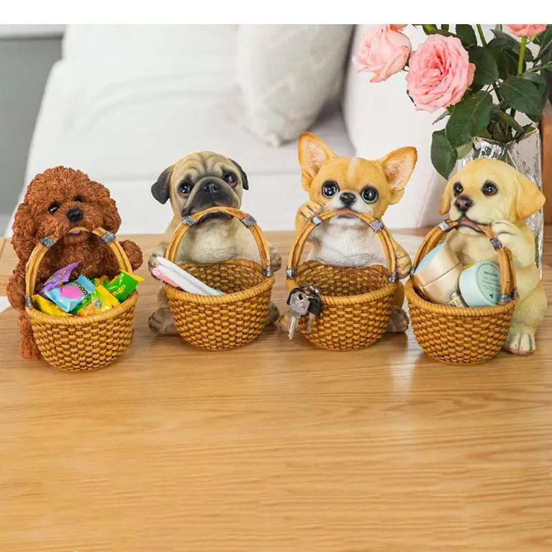 

Resin Dog Statue Crafts Storage Ornaments Box Basket Animal Decoration Accessories Figurines Furnishings