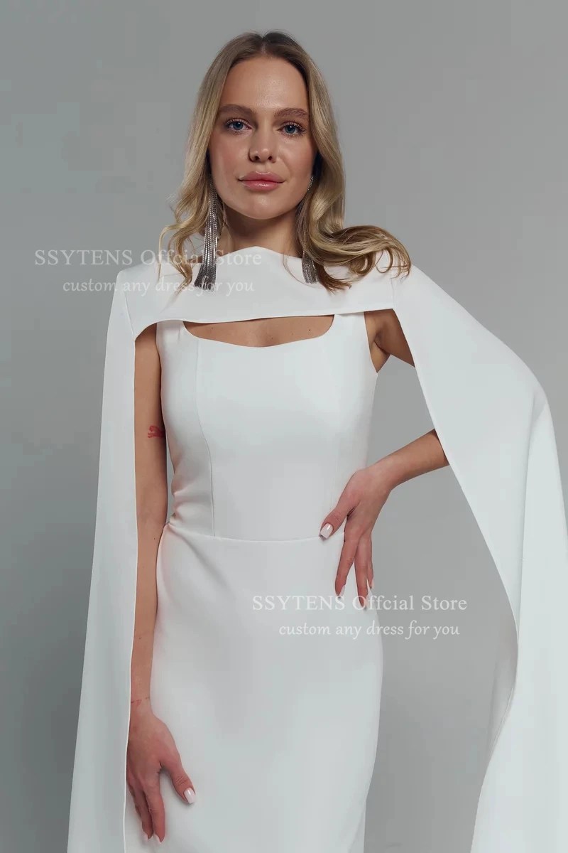 SSYTENS Elegant Evening Party Dresses with Jacket Satin White Saudi Arabic Wedding Events Occasion Simple Prom Gown Customzied