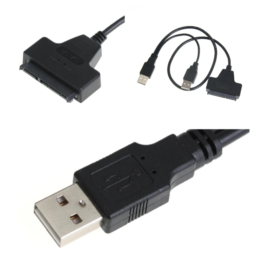 

300pcs Dual USB 2.0 Male To SATA 7+15 22Pin Adapter Cable for 2.5" inch External Hard Disk Drive HDD SSD