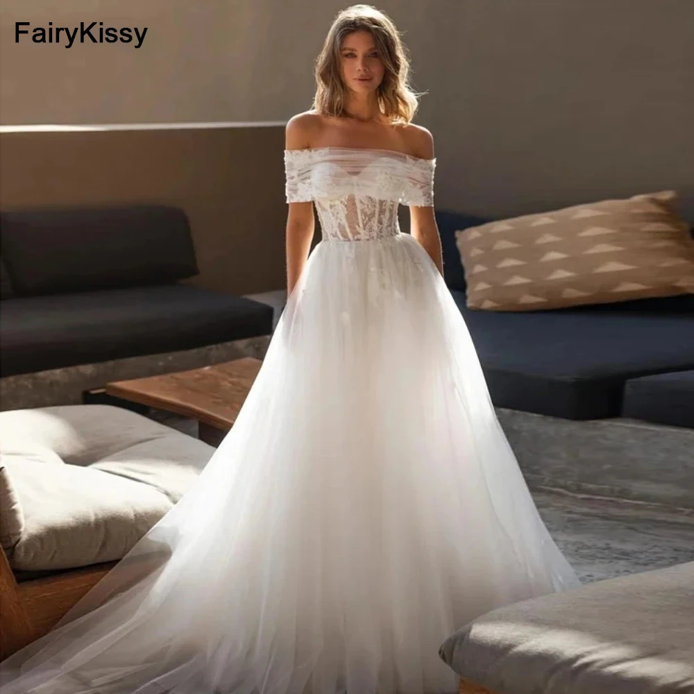 

FairyKissy Simple Beautiful A-Line Wedding Dresses Off The Shoulder Bridal Gowns Lace Appliques Vintage Vestidos De Novia 2024