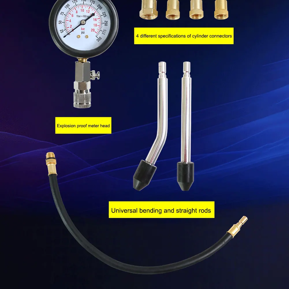 

8 шт. комплект для тестера автомобильного цилиндра с адаптером M10 M12 M14 M18, инструмент для измерения сжатия цилиндра двигателя