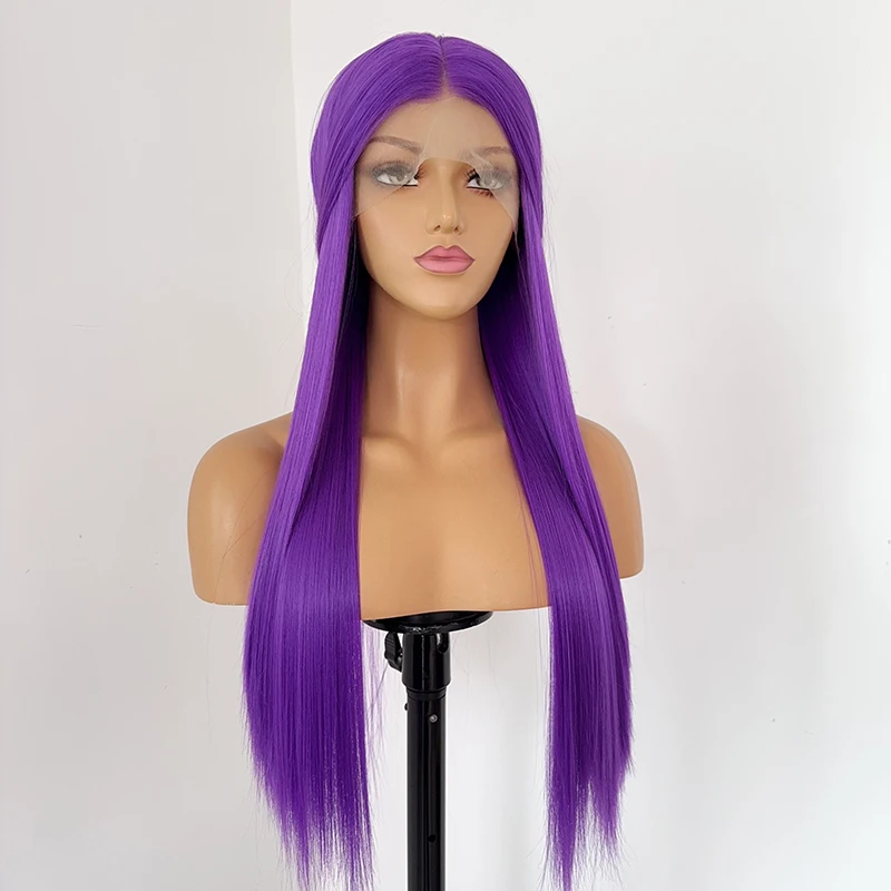 Темно-фиолетовые парики фронта шнурка HD Длинные прямые волосы для женщин 26 дюймов 13*4 Натуральные парики шнурка Высокое качество Синтетические для косплея