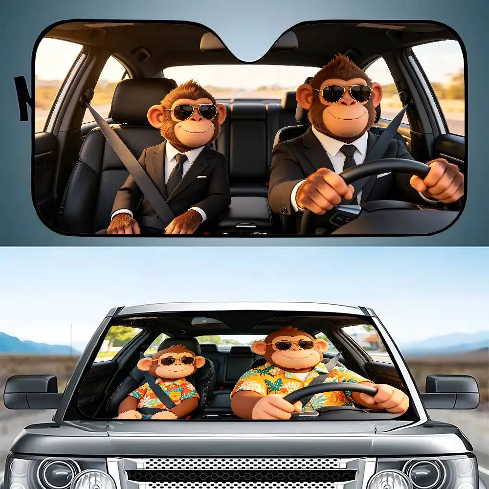 Monkey Drive Car SunShade Windshield Funny Sun Shade Foldable UV Ray Sun Visor Protector Sunshade For Front Window