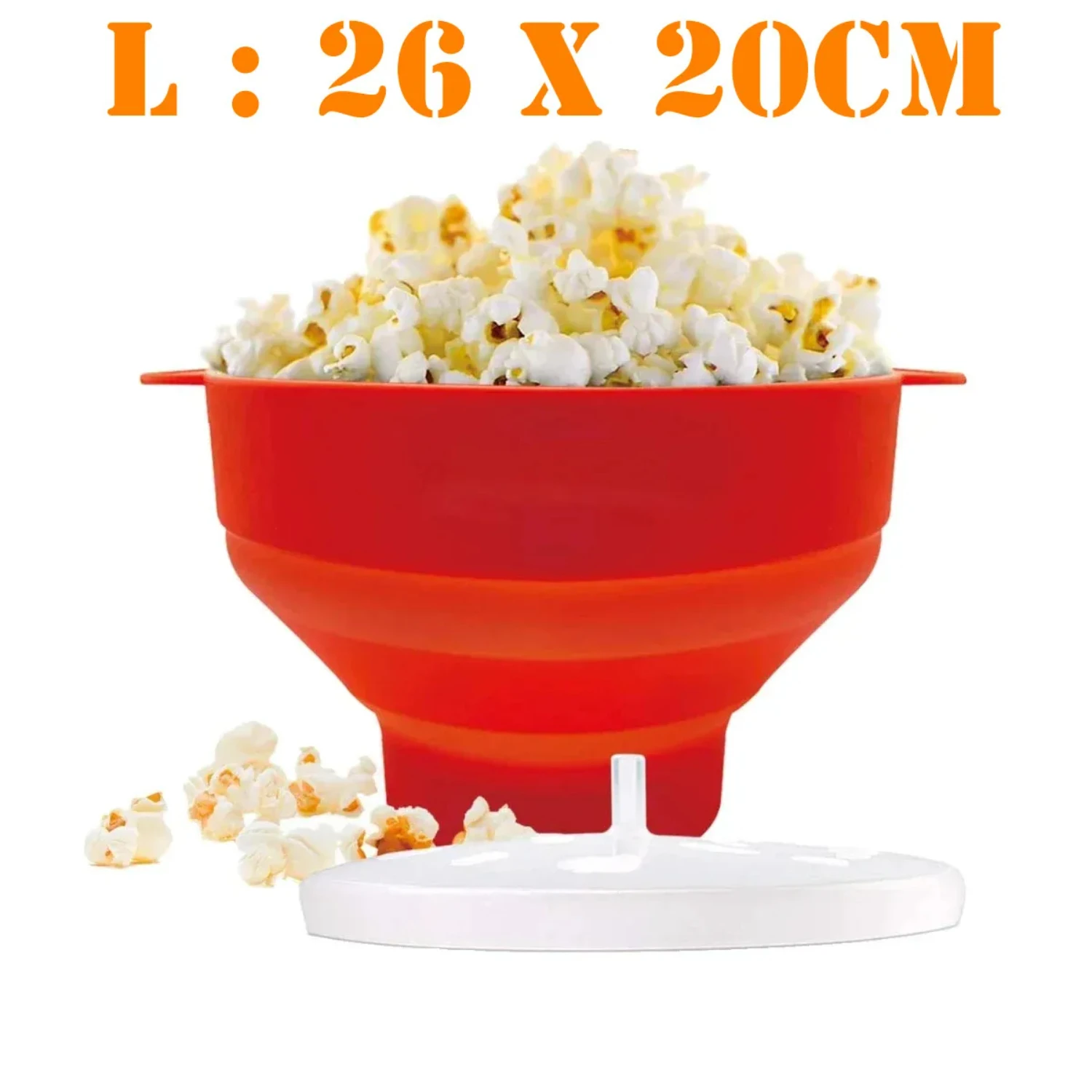 High Quality Large Red Silicone Kitchen Microwave Popcorn Bowl Bucket with Lid - DIY Popcorn Maker, Chips & Fruit Dish - Easy To