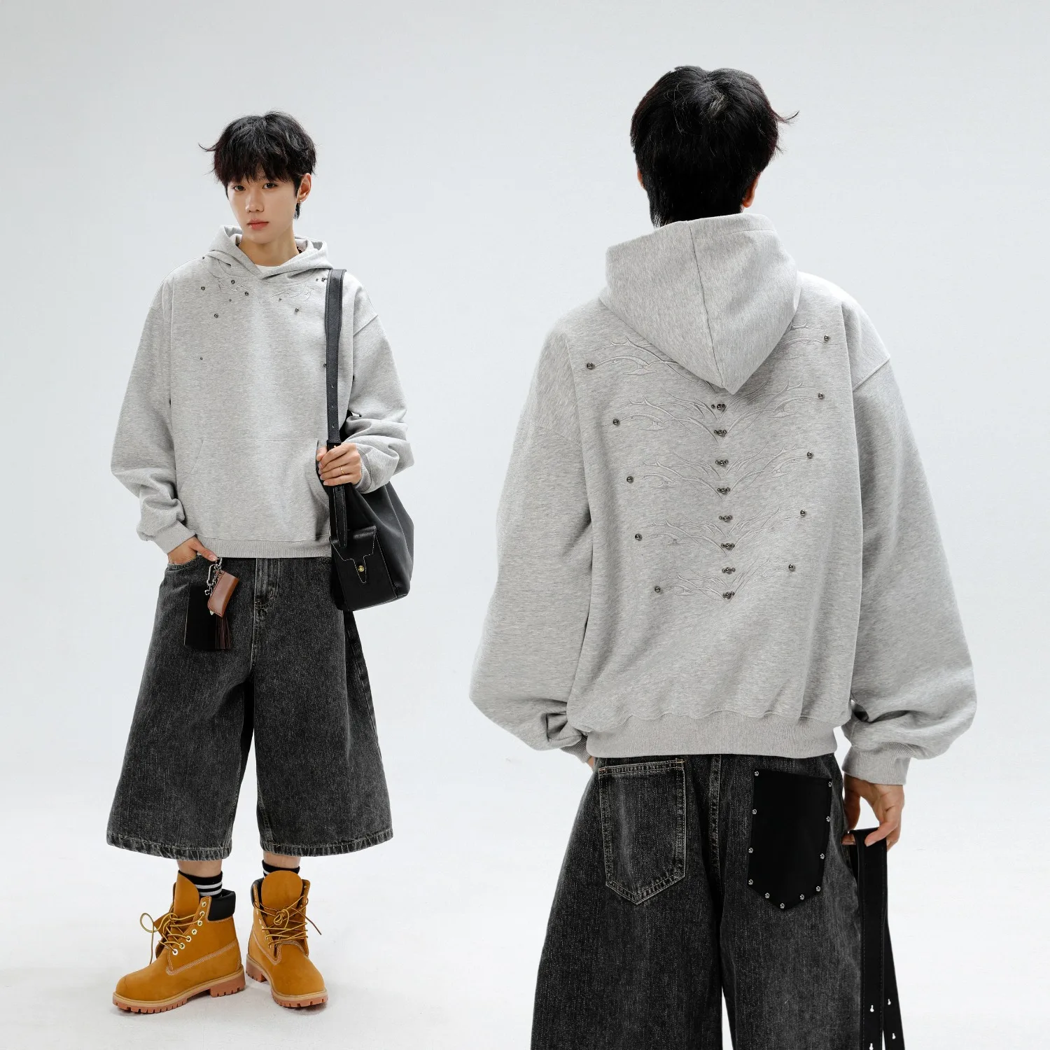 Hoodie Vintage Spinal Nail Bead Embroidery Design Hoodie Man Fashionable Comfortable Cool Personality Loose Casual