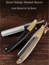 Japan S45C Carbon Steel Razor Straight Edge Stainless Steel Sharp Barber Folding Razor Natural Sandalwood Handle Horn Handle