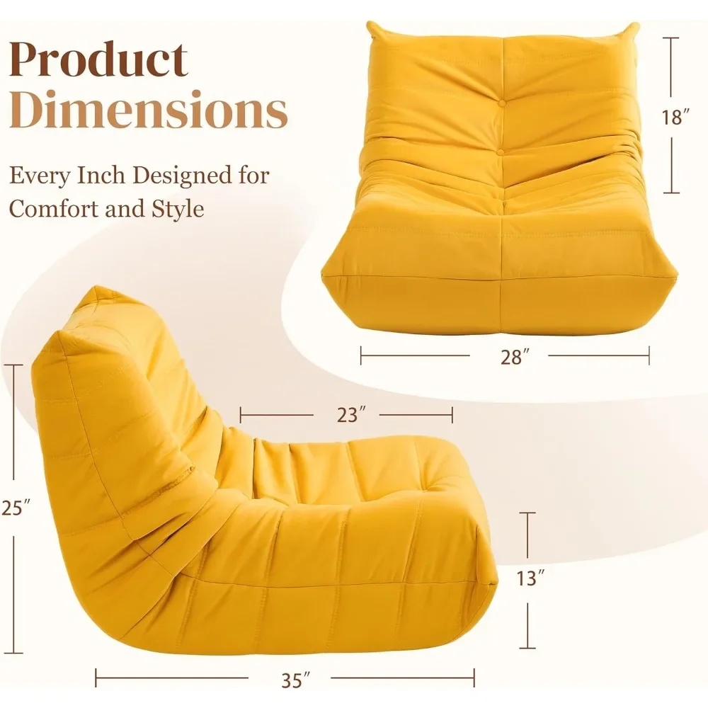 Bean Bag Chair for Adults, Modern Linen Fabric Fireside Chair, Premium Microfiber Caterpillar Sofa Couch