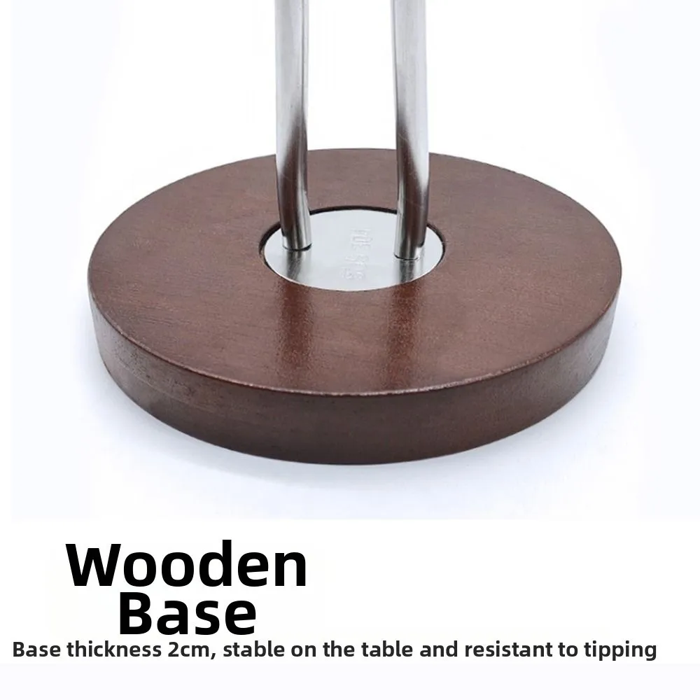 Stainless Steel Paper Towel Stand Wooden Base Non-Slip Wood Paper Towel Holder One-Handed Tear Durable Toilet Tissue Holder